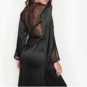 Victoria’s Secret Black Lace Back Silk Robe